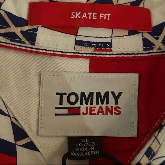 Tommy Jeans All Over Flag Nautical Sailing Button Down Shirt White Size Mens XL - Picture 5 of 8